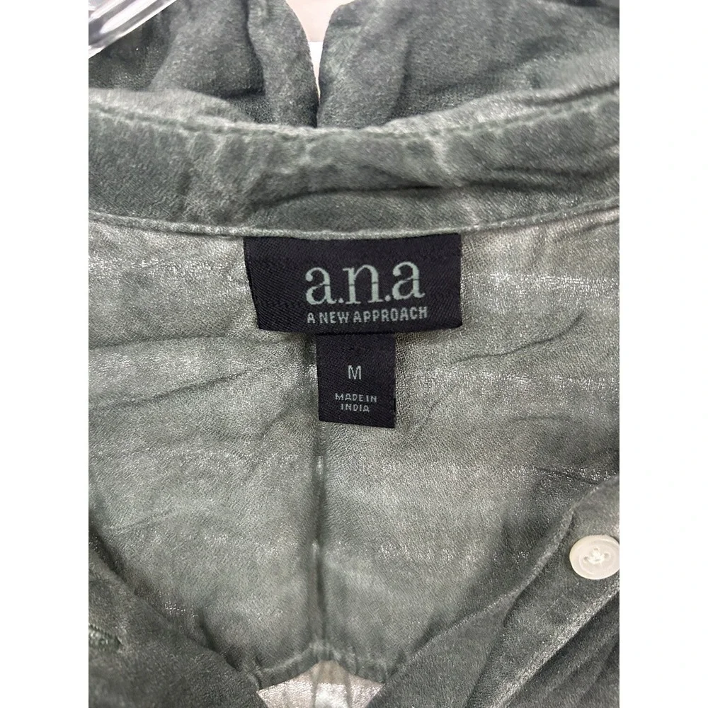ana A New Approach Gray Sheer Striped High Low Long Sleeve Blouse‎ Womens Medium